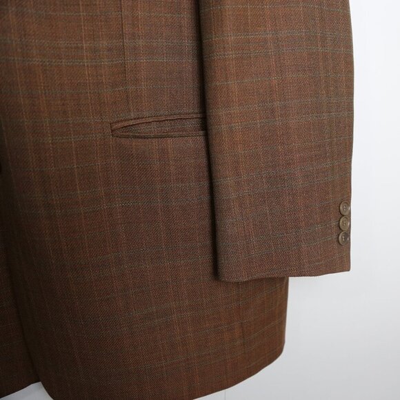 Ermenegildo Zegna Vintage Men's Wool Plaid Print Brown Sport Coat Size 42 Tall - Picture 10 of 12